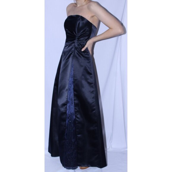 Poly USA #2396 Long Satin & Lace Bridesmaid Dress-Size XS- NAVY BLUE-NEW - Picture 3 of 4
